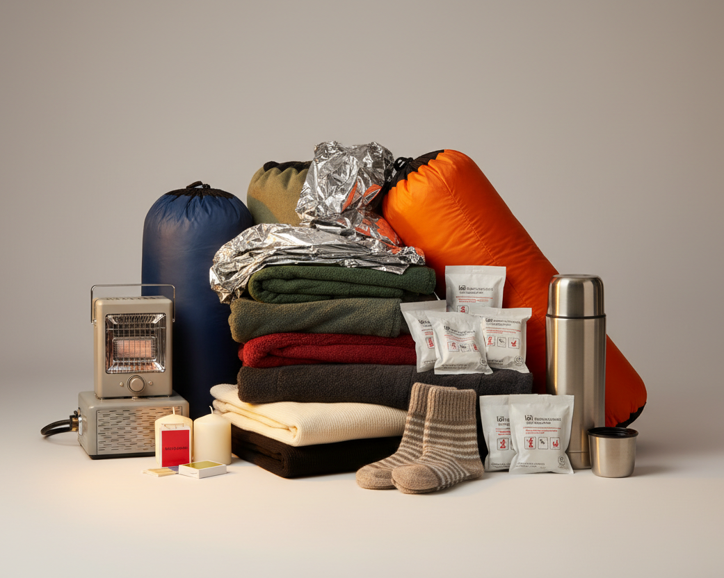 supplies to keep warm after a natural disaster image in portrait